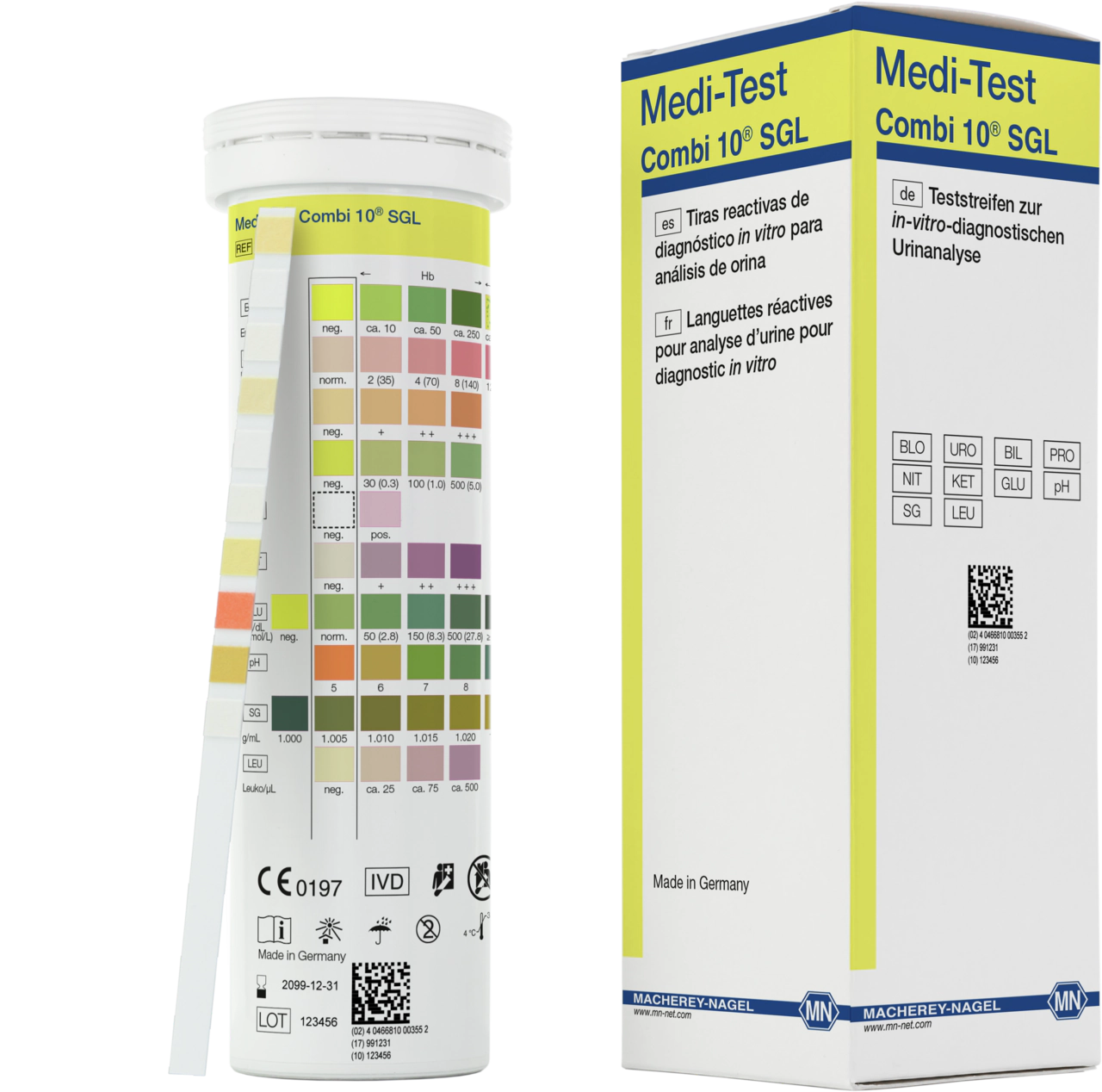 2879_93067_Medi-Test_Combi10SGL_100er_pi Medi-Test Combi 10 SGL من MACHEREY-NAGEL — العبوة الرسمية وعلبة الشرائط