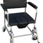 Black Padded Commode Chair with Front Opening and Wheels