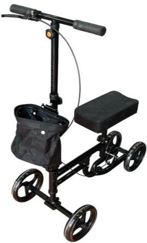 مشاية روليتور بمقعد وحقيبة أمامية، منظر جانبي / Four-wheel rollator side view