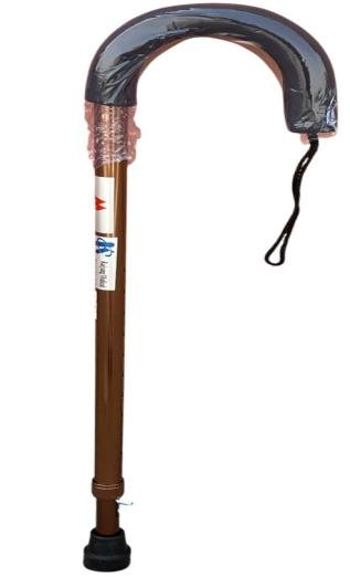 عصا مشي بنية بقبضة منحنية وحزام معصم KY9283L — Brown walking cane