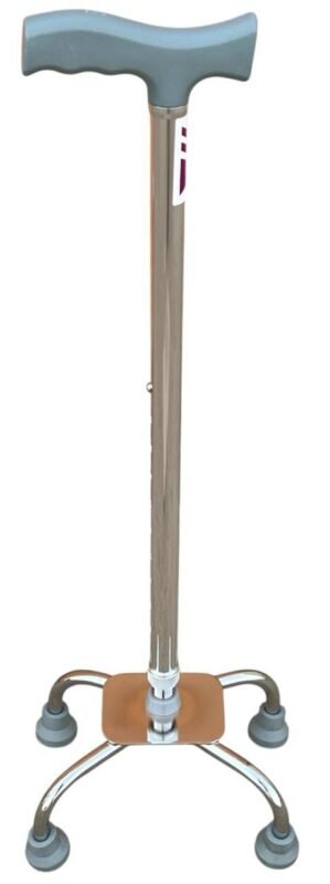 عصا مشي فضية رباعية القاعدة بقبضة مريحة DH05924 — Silver quad cane