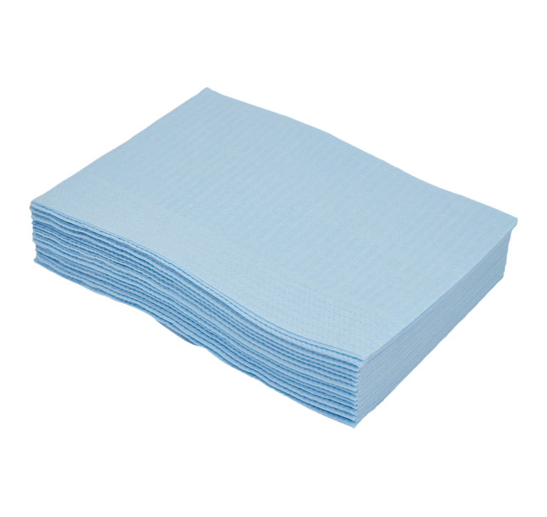 صورة فوتوغرافية مرجعية لمرايل أسنان زرقاء | Reference photograph of blue disposable dental bibs