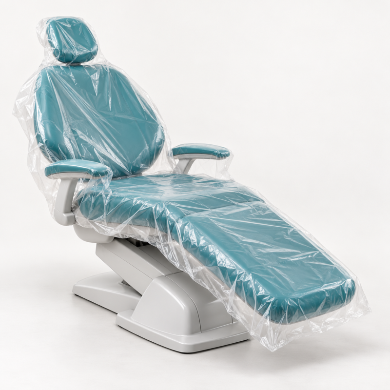 صورة توضيحية لغطاء شفاف كامل لكرسي الأسنان بلا علامة تجارية | Illustrative full dental chair protective sleeve