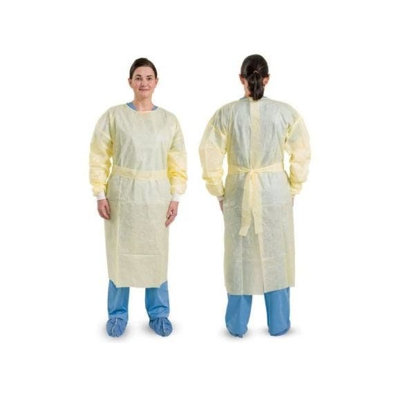 صورة فوتوغرافية مرجعية لرداء عزل طبي من الأمام والخلف | Reference photograph of an isolation gown front and back