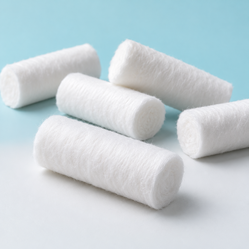 صورة توضيحية لرولات قطن الأسنان البيضاء بلا علامة تجارية | Illustrative dental cotton rolls