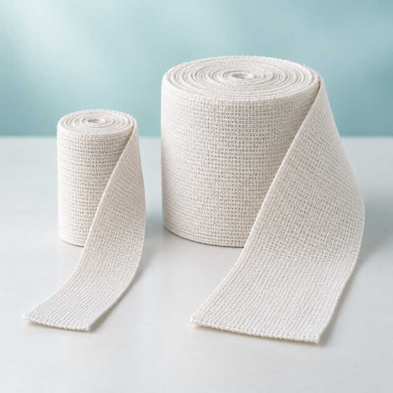 صورة توضيحية لرباط طبي ضاغط مرن بعرضين مختلفين بلا علامة تجارية | Illustrative elastic support bandages