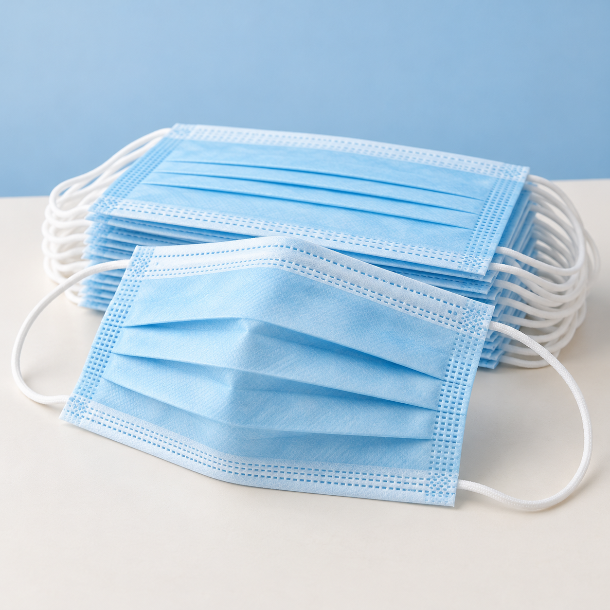 siha-generic-blue-masks صورة توضيحية لكمامات طبية زرقاء دون علامة تجارية | Illustrative blue medical masks