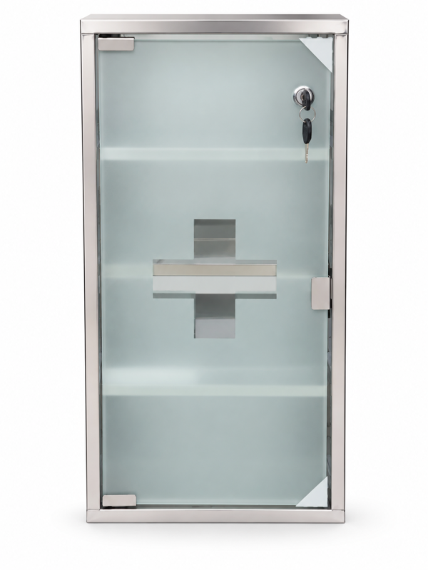 Wall-mounted medicine cabinet with frosted glass door and key lock
